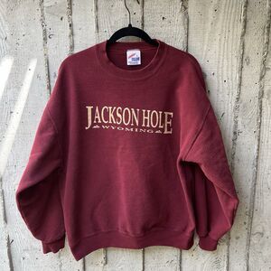 Vtg Jackson Hole Wyoming Crewneck Sweater Size Large Collegiate Varsity Gorpcore